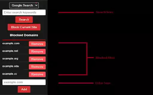 Search Engine Website Excluder  from Chrome web store to be run with OffiDocs Chromium online