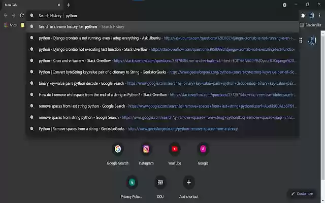 Search History  from Chrome web store to be run with OffiDocs Chromium online