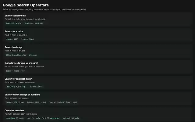 Search Operators from Chrome web store to be run with OffiDocs Chromium online Search Operators from Chrome web store to be run with OffiDocs Chromium online