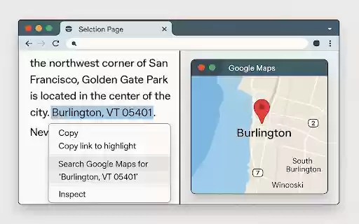 Search Selected Text in Google Maps  from Chrome web store to be run with OffiDocs Chromium online