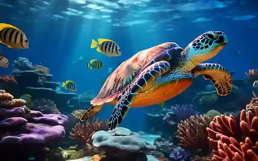 Sea Turtle in a Vibrant Coral Reef  from Chrome web store to be run with OffiDocs Chromium online