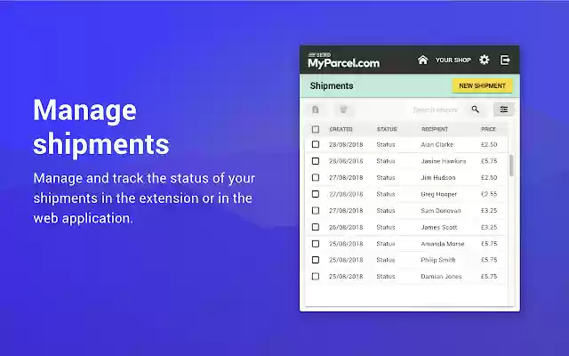 SendMyParcel.com  from Chrome web store to be run with OffiDocs Chromium online