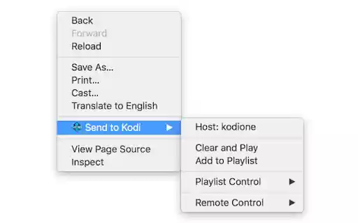 SendToKodi  from Chrome web store to be run with OffiDocs Chromium online