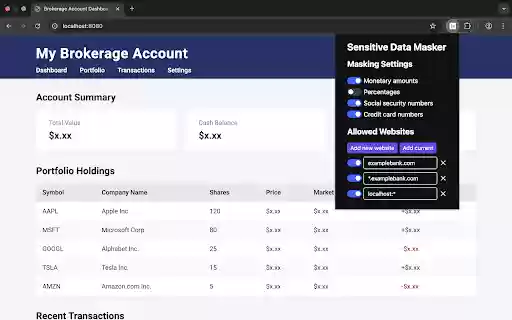 Sensitive Data Masker from Chrome web store to be run with OffiDocs Chromium online Sensitive Data Masker from Chrome web store to be run with OffiDocs Chromium online