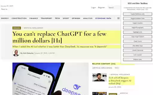 SEO Developer Toolbox  from Chrome web store to be run with OffiDocs Chromium online