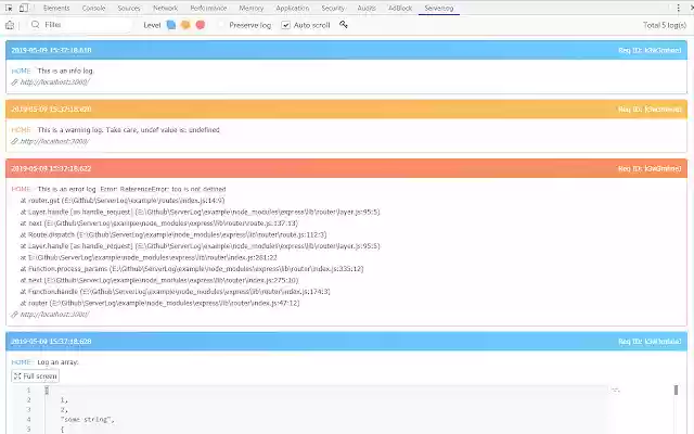 ServerLog  from Chrome web store to be run with OffiDocs Chromium online