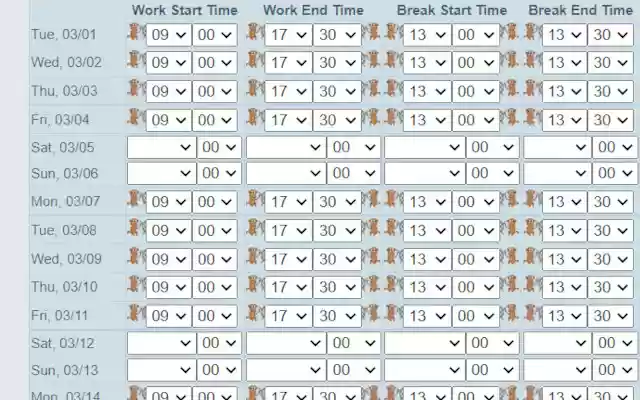 Set Working Hours  from Chrome web store to be run with OffiDocs Chromium online