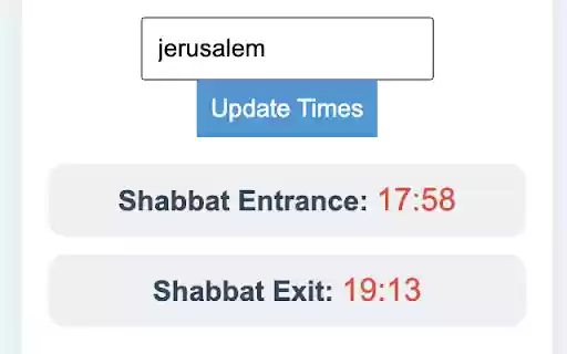 Shabbat Times  from Chrome web store to be run with OffiDocs Chromium online