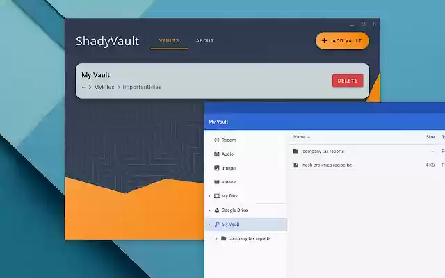 ShadyVault Versleutelde opslag voor Chrome OS vanuit de Chrome-webwinkel om te worden uitgevoerd met OffiDocs Chromium online
