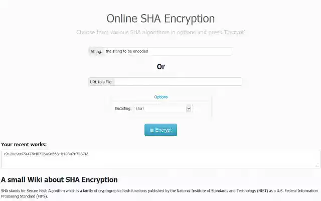 SHA Encrypter  from Chrome web store to be run with OffiDocs Chromium online