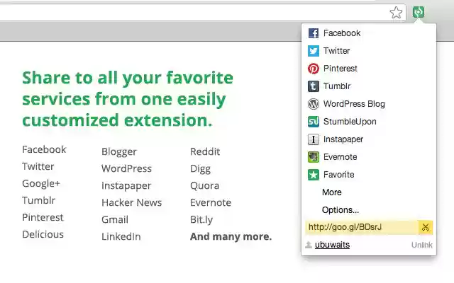 Chrome 网上应用店的 Shareaholic for Google Chrome™ 将与 OffiDocs Chromium 在线运行