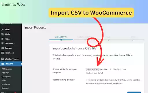 Shein to WooCommerce CSV Exporter  from Chrome web store to be run with OffiDocs Chromium online