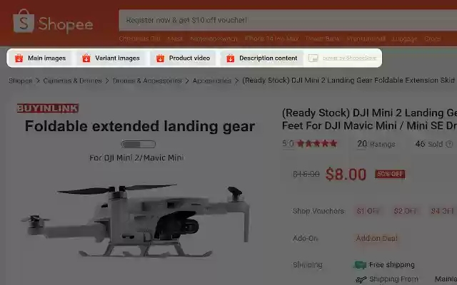 Shopee Salva Scarica le immagini del prodotto Video dal negozio web di Chrome da eseguire con OffiDocs Chromium online