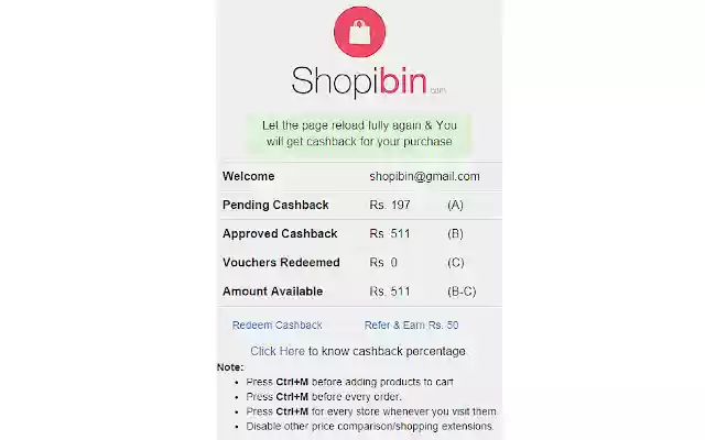 Pulangan Tunai Shopibin daripada kedai web Chrome untuk dijalankan dengan OffiDocs Chromium dalam talian