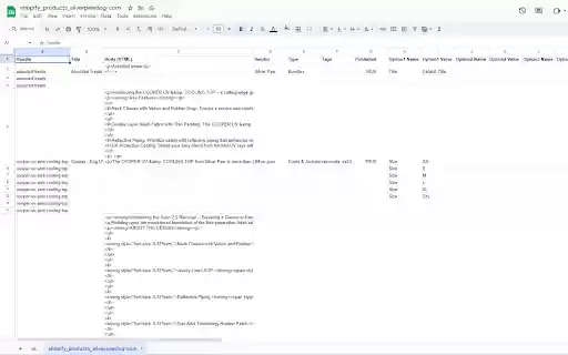 Shopify scraper to export products to CSV from Chrome web store to be run with OffiDocs Chromium online Shopify scraper to export products to CSV from Chrome web store to be run with OffiDocs Chromium online