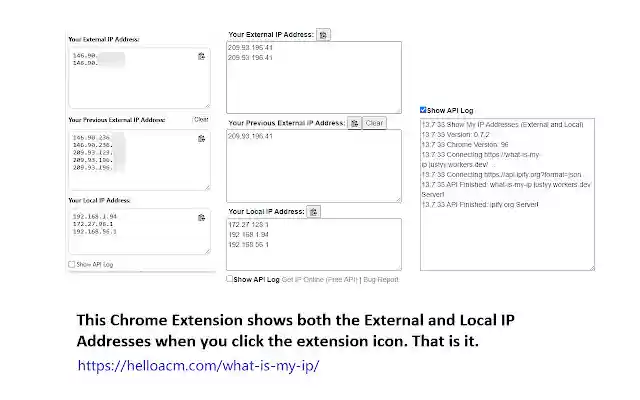 Show My IP Addresses (External and Local) from Chrome web store to be run with OffiDocs Chromium online Show My IP Addresses (External and Local) from Chrome web store to be run with OffiDocs Chromium online