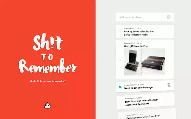 Sh!t to Remember  from Chrome web store to be run with OffiDocs Chromium online