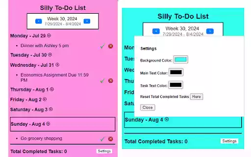 Silly To Do List  from Chrome web store to be run with OffiDocs Chromium online