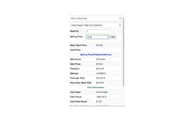 Silver and Gold Coin Spot Price Calculator  from Chrome web store to be run with OffiDocs Chromium online