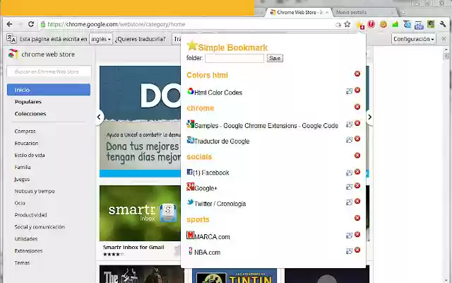 Simple Bookmark  from Chrome web store to be run with OffiDocs Chromium online