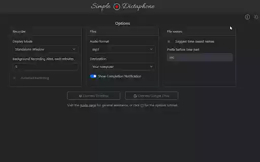 Simple Dictaphone  from Chrome web store to be run with OffiDocs Chromium online