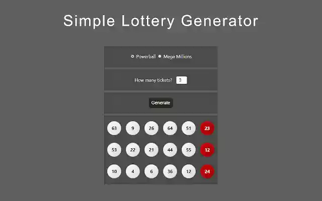 Simple Lottery Generator from Chrome web store to be run with OffiDocs Chromium online Simple Lottery Generator from Chrome web store to be run with OffiDocs Chromium online