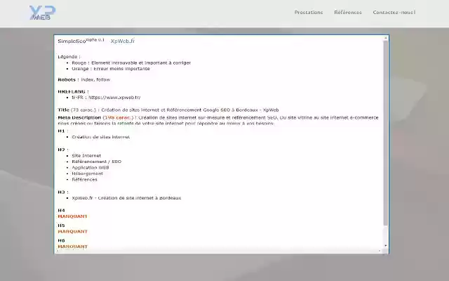 SimpleSeo XpWeb.fr  from Chrome web store to be run with OffiDocs Chromium online