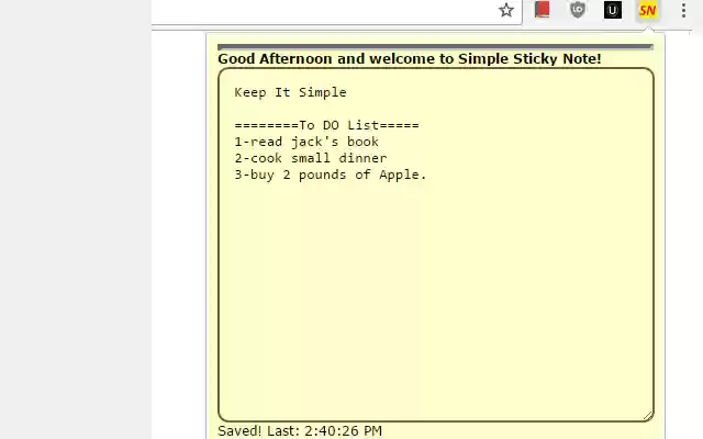 Simple Sticky Note  from Chrome web store to be run with OffiDocs Chromium online