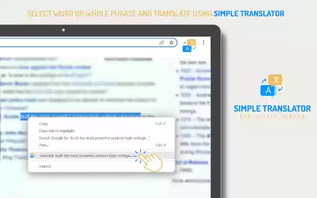 Simple Translator  from Chrome web store to be run with OffiDocs Chromium online