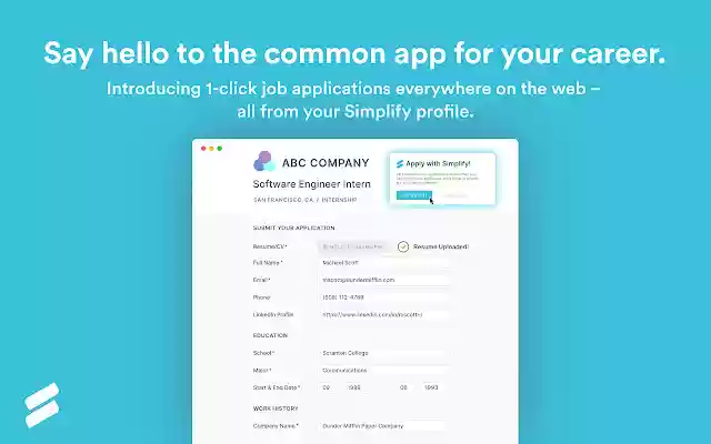Simplify – Autofill your job applications  from Chrome web store to be run with OffiDocs Chromium online