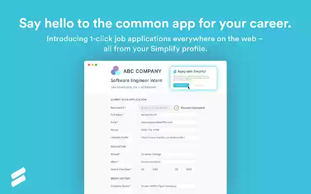 Simplifier - Remplissez automatiquement vos candidatures à partir de la boutique en ligne Chrome pour les exécuter avec OffiDocs Chromium en ligne