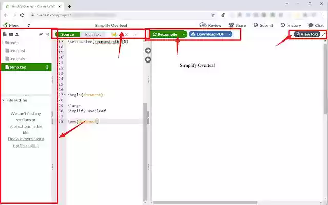 Simplify Overleaf  from Chrome web store to be run with OffiDocs Chromium online