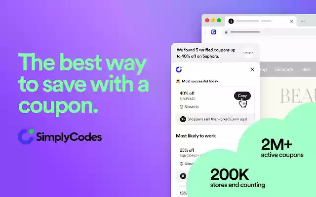 SimplyCodes | Coupons that work.  from Chrome web store to be run with OffiDocs Chromium online