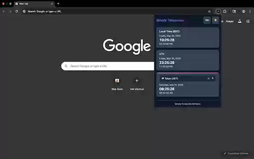 Simply Timezones  from Chrome web store to be run with OffiDocs Chromium online