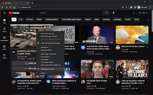 Single Page YouTube  from Chrome web store to be run with OffiDocs Chromium online