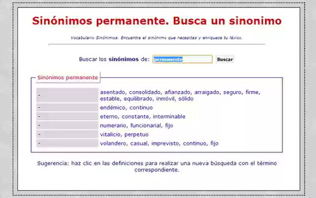 Sinónimos  from Chrome web store to be run with OffiDocs Chromium online