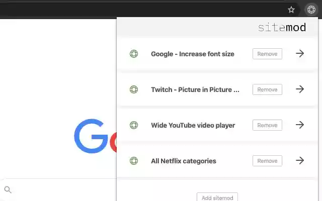 sitemod  from Chrome web store to be run with OffiDocs Chromium online