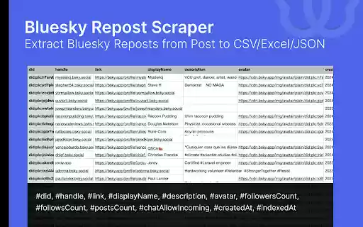SkyRepost Bluesky Repost Export Tool  from Chrome web store to be run with OffiDocs Chromium online