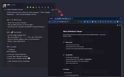 Slack Markdown Viewer  from Chrome web store to be run with OffiDocs Chromium online