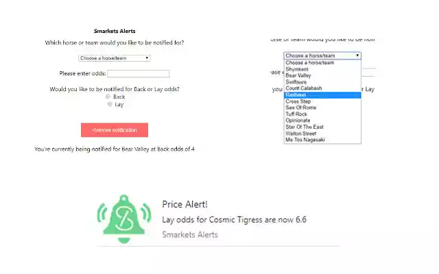 Smarkets Alerts  from Chrome web store to be run with OffiDocs Chromium online