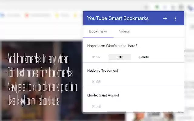 Smart Bookmarks for YouTube: Productivity Up from Chrome web store to be run with OffiDocs Chromium online Smart Bookmarks for YouTube: Productivity Up from Chrome web store to be run with OffiDocs Chromium online
