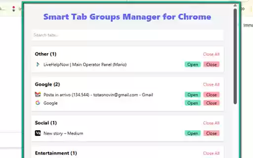 Smart Tab Groups Manager for Chrome  from Chrome web store to be run with OffiDocs Chromium online