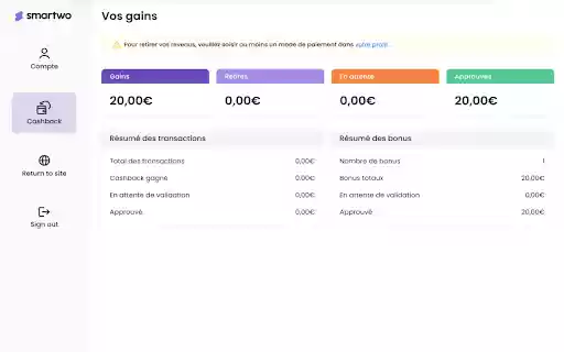 Smartwo Cashback  from Chrome web store to be run with OffiDocs Chromium online