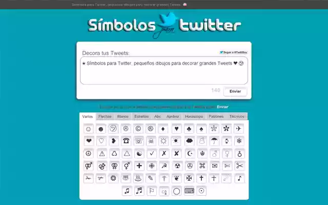 Símbolos Twitter  from Chrome web store to be run with OffiDocs Chromium online