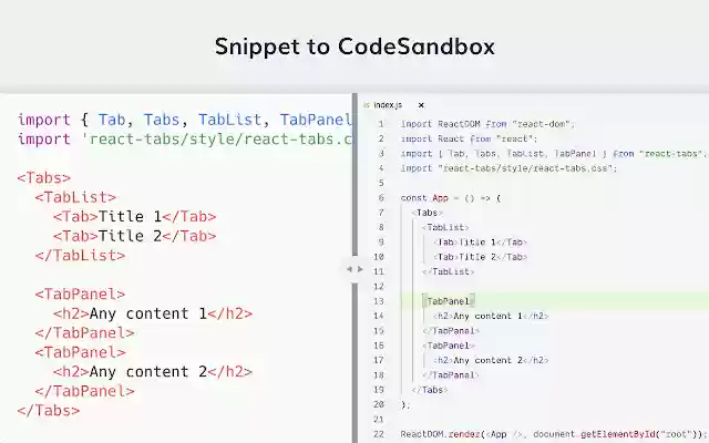 Snippet to CodeSandbox  from Chrome web store to be run with OffiDocs Chromium online