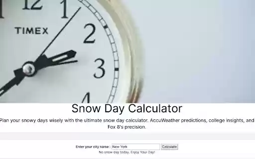 Snow Day Calculator from Chrome web store to be run with OffiDocs Chromium online Snow Day Calculator from Chrome web store to be run with OffiDocs Chromium online