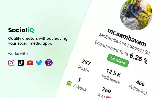 SocialiQ Influencer Marketing Insights Tool from Chrome web store to be run with OffiDocs Chromium online SocialiQ Influencer Marketing Insights Tool from Chrome web store to be run with OffiDocs Chromium online