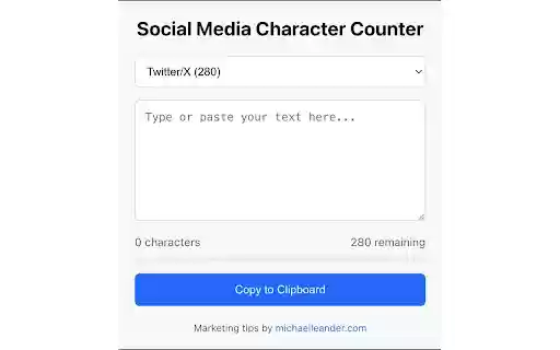Social Media Character Counter  from Chrome web store to be run with OffiDocs Chromium online