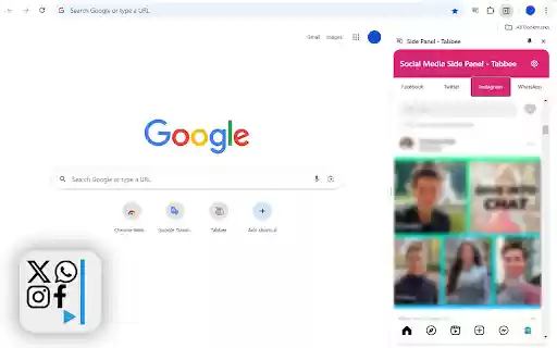 Social Media Side Panel Facebook, Twitter, Instagram  WhatsApp  from Chrome web store to be run with OffiDocs Chromium online