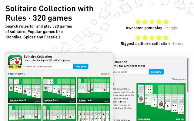 Solitaire Collection with Rules (320 Games)  from Chrome web store to be run with OffiDocs Chromium online